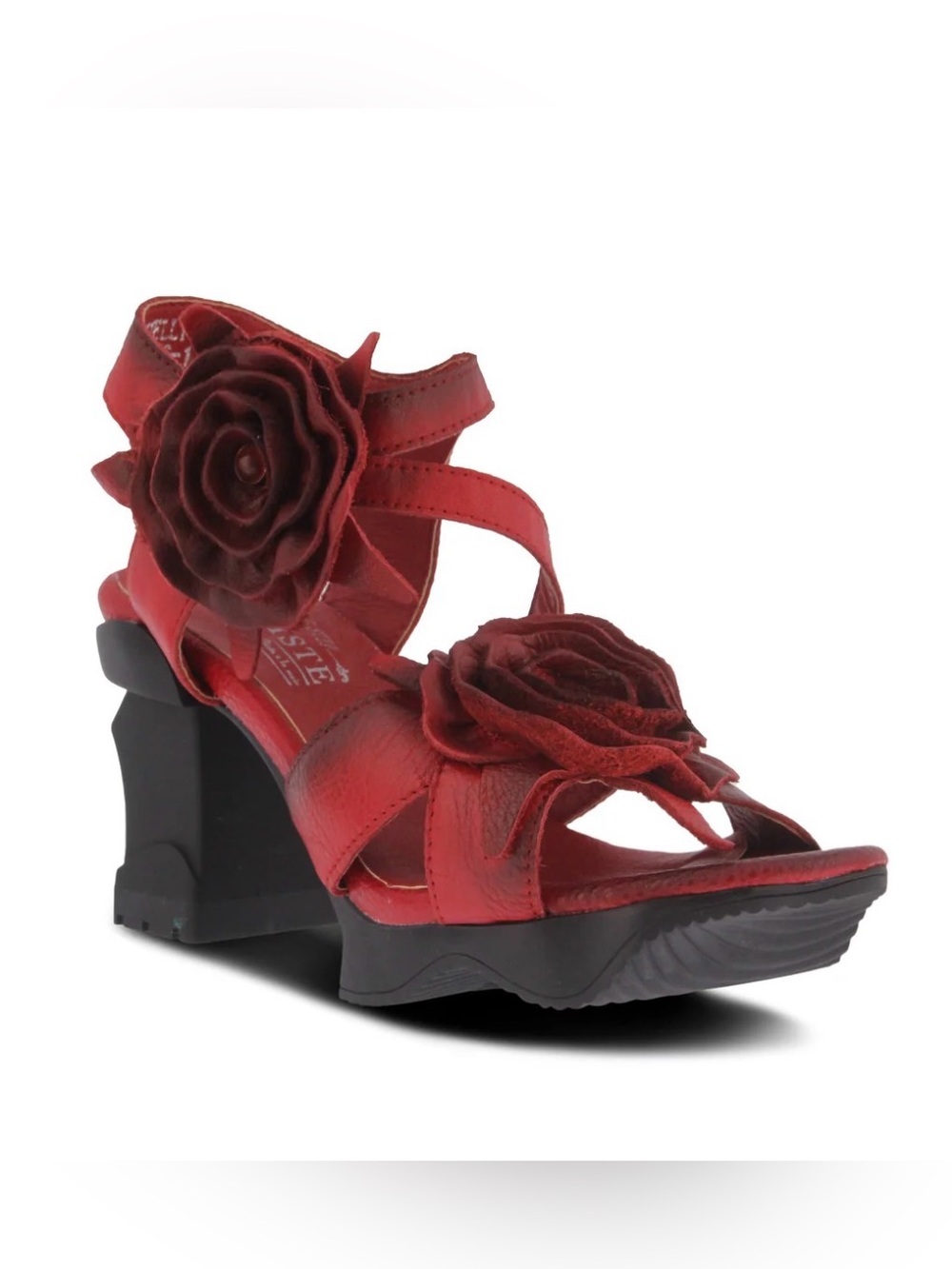 L’Artiste Shelly Red Heels Leather Rose Sculptural Heel NEW - Picture 4 of 11